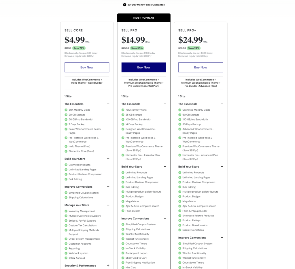 Webflow vs Elementor: Elementor Pricing